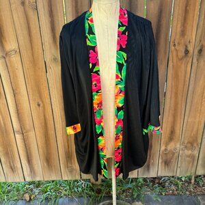 Vintage ROBBY LEN Tropical Trim Swim Cover Up ROBE Pockets One Size